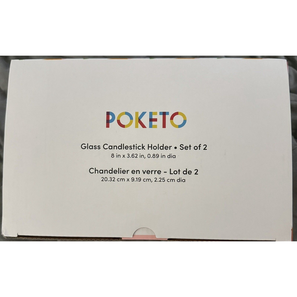 POKETO Green Clear Glass Candlesticks - Set of 2 New in Box Candle Tapers